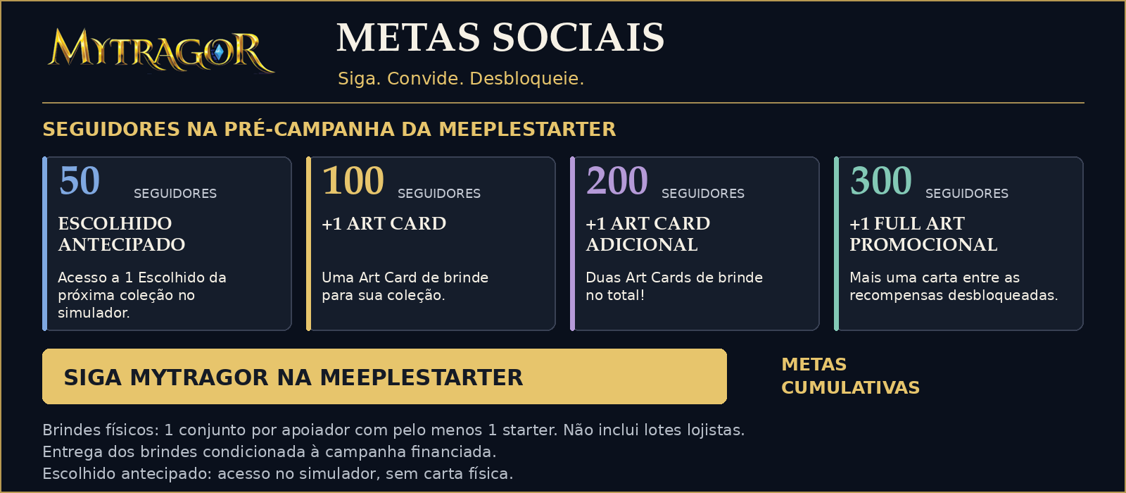 Metas sociais da pré-campanha de Mytragor